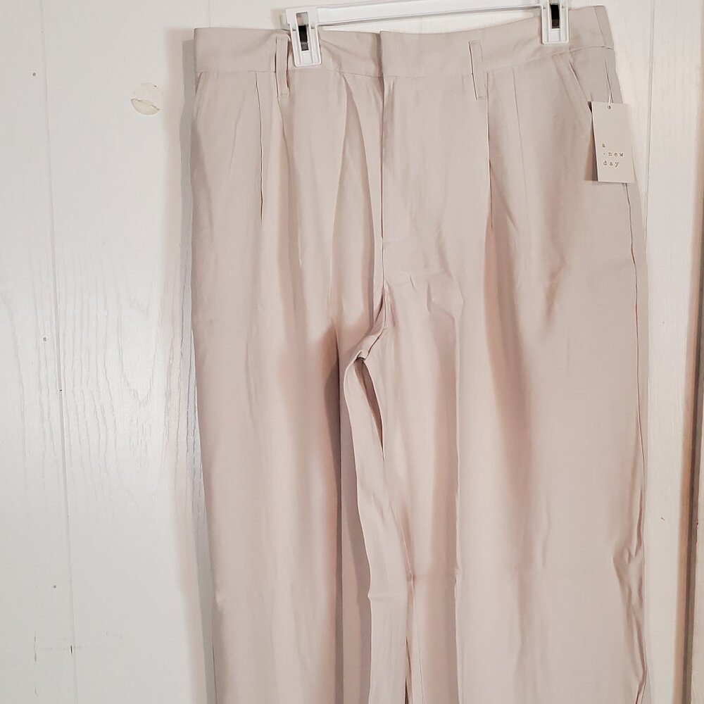 Womens Cream colored pants 14L High-Rise Linen Pleated Front Straight Pants